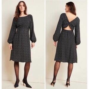 Anthropologie Agatha Midi Black & White Polka Dot Dress | Size 2